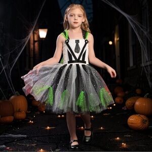 NWT Girls Beetlejuice Halloween Costume Tutu Dress Size 8 Black Green Cosplay